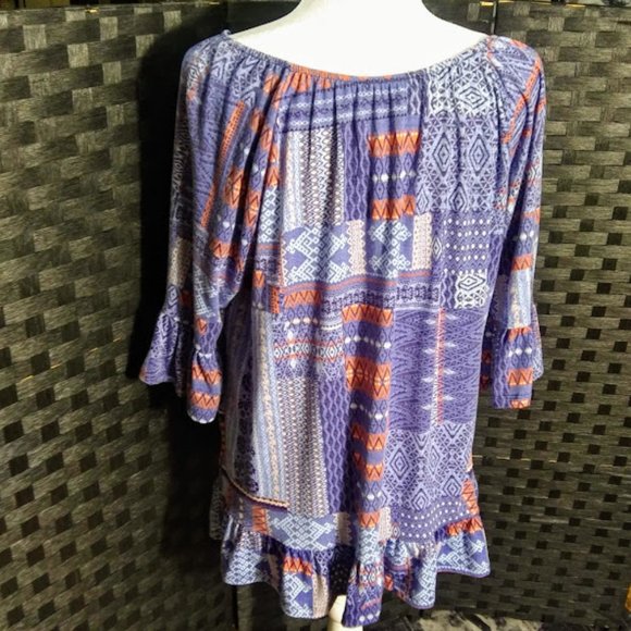 SOUTHWEST/AZTEC PATTERN TOP/ BLOUSE/WOMEN L/SIGNATURE STUDIO - Picture 4 of 7